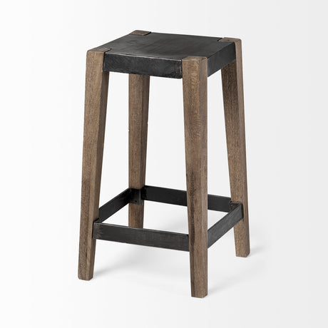Nell 26" Seat Height Black Metal Seat & Foot Rest With Brown Wood Legs Stool from Mercana - Luna Furniture