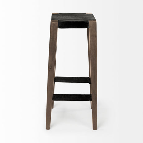 Nell 30" Seat Height Black Metal Seat & Foot Rest With Brown Wood Legs Stool from Mercana - Luna Furniture