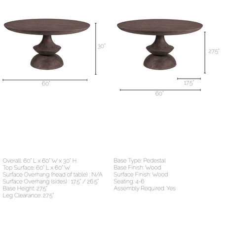 Crossman 60" Round Dark Brown/Gray Solid Wood Table Top & Base Dining Table from Mercana - Luna Furniture
