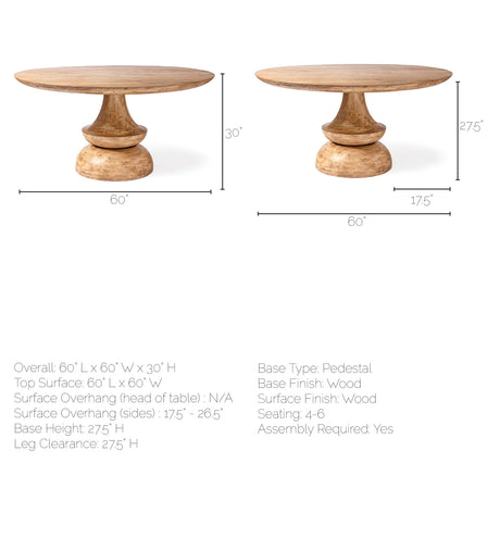 Crossman 60" Round Blonde Solid Wood & Base Dining Table from Mercana - Luna Furniture
