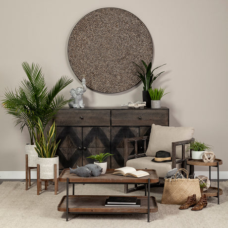 Groot Set of Two 11.8 x 23 Eggshell Ceramic Wooden Base Plant Stands from Mercana - Luna Furniture
