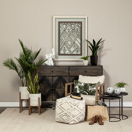 Chakra 19.7" Set of Two Round Dark Wood Top Black Frame Accent Tables from Mercana - Luna Furniture