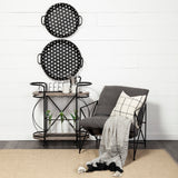 Marlon Black Metal Frame Two Tier Shelves w/Stemware holder Bar Cart from Mercana - Luna Furniture