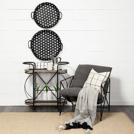 Marlon Black Metal Frame Two Tier Shelves w/Stemware holder Bar Cart from Mercana - Luna Furniture