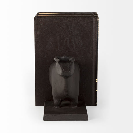 Taurus III (Set of 2) 9L x 4W Black Cast Aluminum Bull Bookends from Mercana - Luna Furniture
