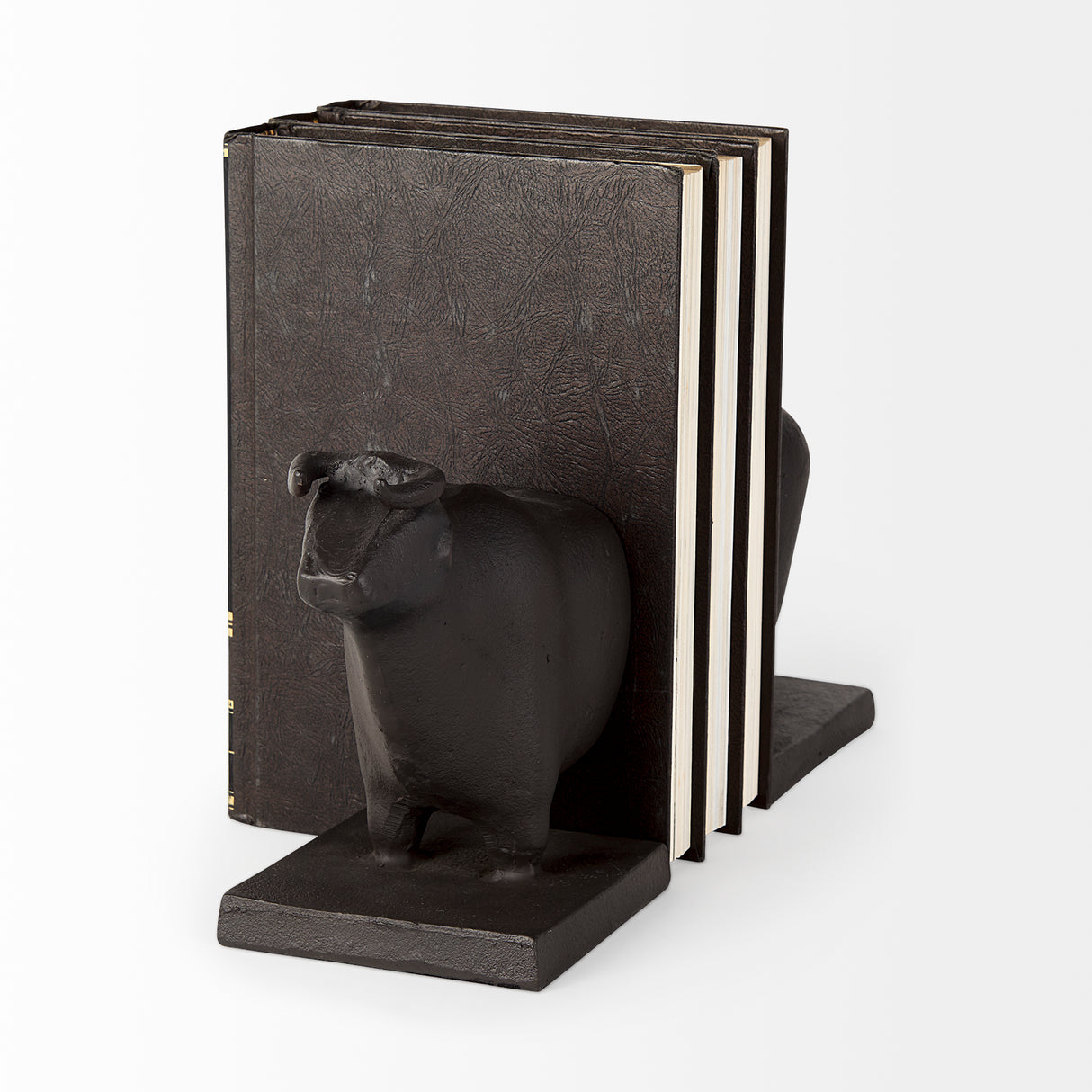 Taurus III (Set of 2) 9L x 4W Black Cast Aluminum Bull Bookends from Mercana - Luna Furniture