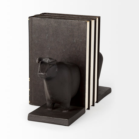Taurus III (Set of 2) 9L x 4W Black Cast Aluminum Bull Bookends from Mercana - Luna Furniture