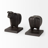 Taurus III (Set of 2) 9L x 4W Black Cast Aluminum Bull Bookends from Mercana - Luna Furniture