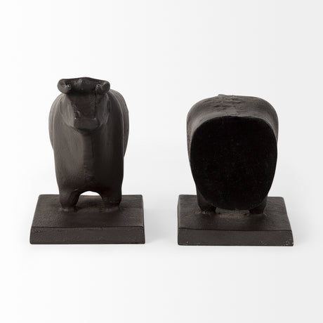 Taurus III (Set of 2) 9L x 4W Black Cast Aluminum Bull Bookends from Mercana - Luna Furniture