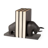 Tauro III (Set of 2) 10L x 5W Black Cast Aluminum Raging Bull Bookends from Mercana - Luna Furniture