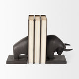 Tauro III (Set of 2) 10L x 5W Black Cast Aluminum Raging Bull Bookends from Mercana - Luna Furniture