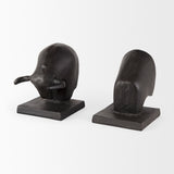 Tauro III (Set of 2) 10L x 5W Black Cast Aluminum Raging Bull Bookends from Mercana - Luna Furniture
