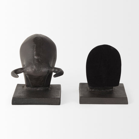 Tauro III (Set of 2) 10L x 5W Black Cast Aluminum Raging Bull Bookends from Mercana - Luna Furniture