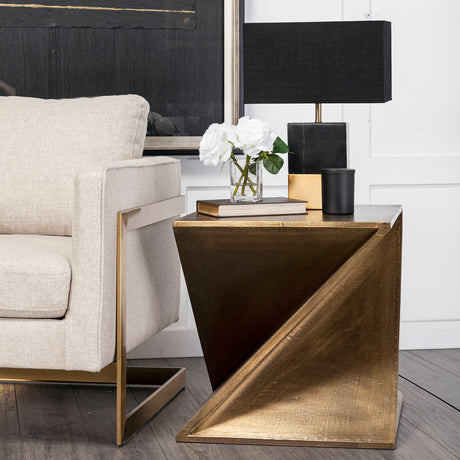 Zelda 20L x 20W Gold Metal-Cladded Z-Shaped Wooden Accent Table from Mercana - Luna Furniture