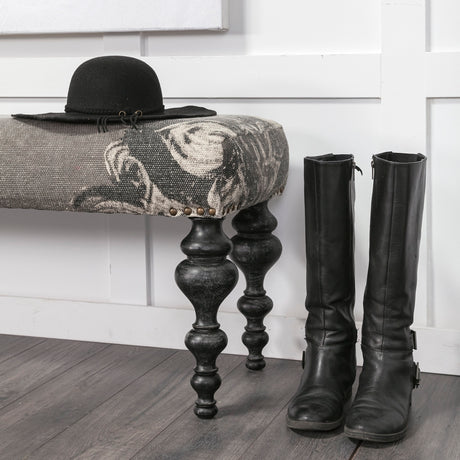 Alhambra 55L x 14W Upholstered Gray Seat W/Black Wood Legs Accent Bench from Mercana - Luna Furniture