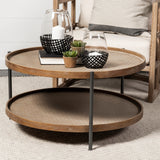 Kade 33" Round Brown Table Gray Metal Frame Two-Tier Coffee Table from Mercana - Luna Furniture
