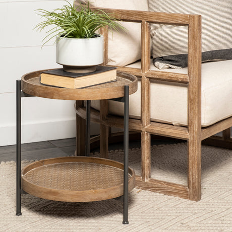 Kade III 16.9" Round Top Natural Brown Wood and Gray Metal Frame Tray-Style End/Side Table from Mercana - Luna Furniture