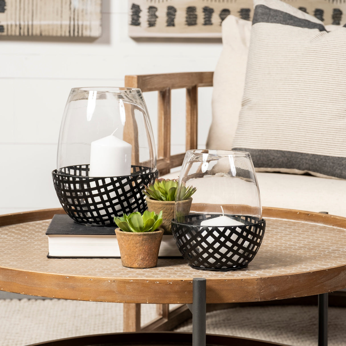 Reena I Small Black Woven Metal Base Table Candle Holder from Mercana - Luna Furniture