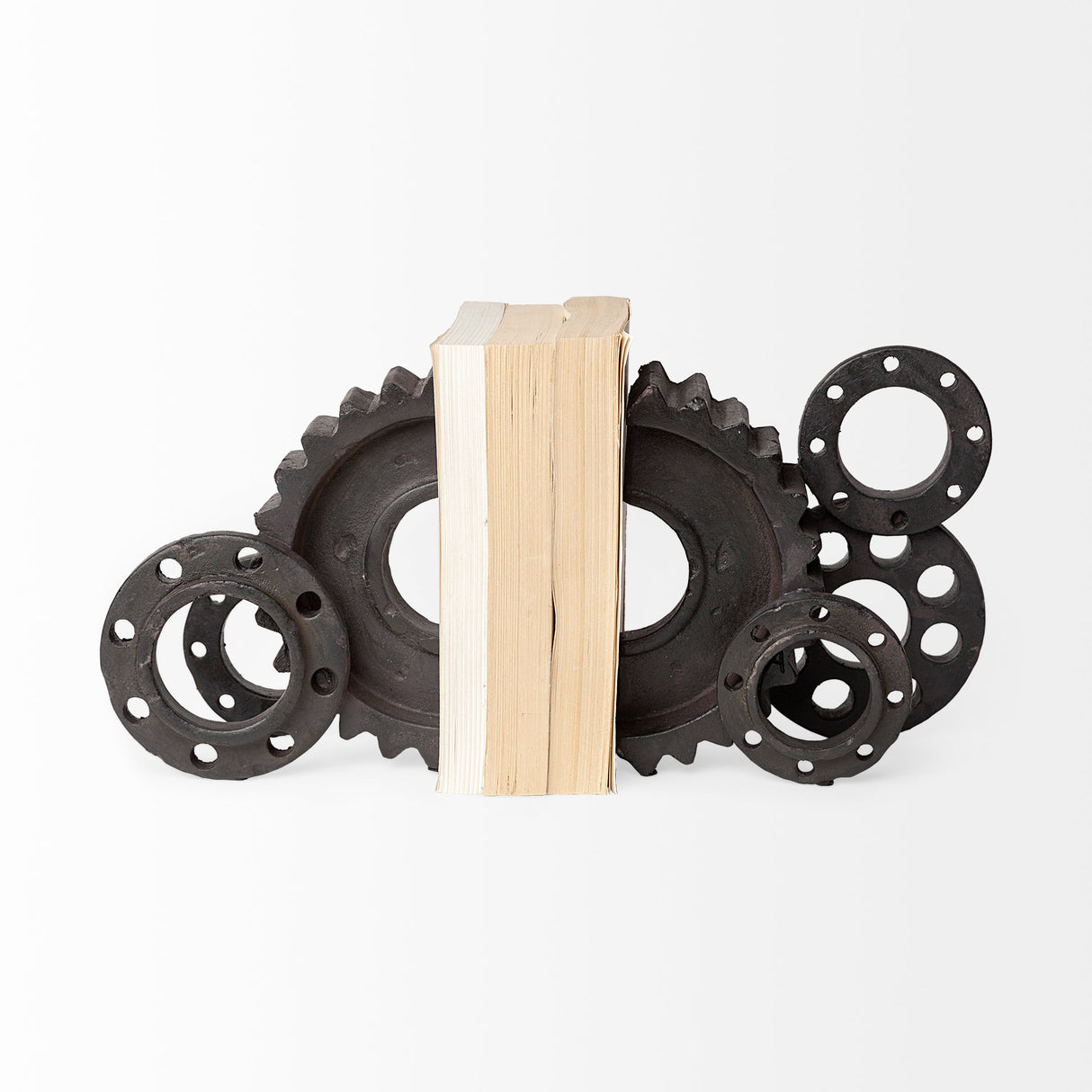 Cogsworth Set of 2 14L x 4W Brown Resin Industrial Gear Bookends from Mercana - Luna Furniture