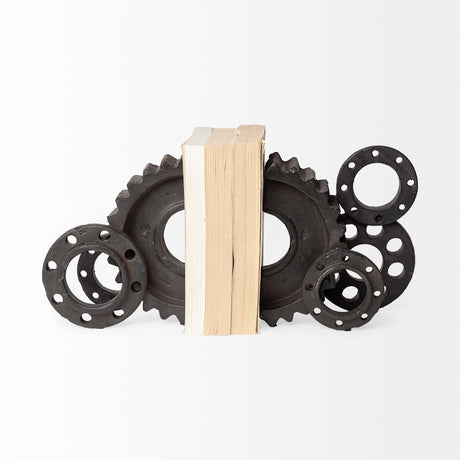 Cogsworth Set of 2 14L x 4W Brown Resin Industrial Gear Bookends from Mercana - Luna Furniture
