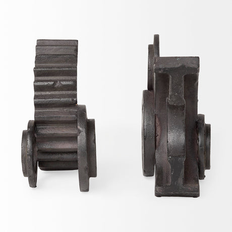 Cogsworth Set of 2 14L x 4W Brown Resin Industrial Gear Bookends from Mercana - Luna Furniture