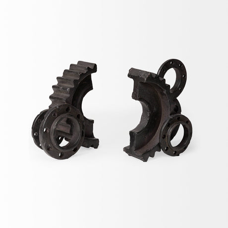 Cogsworth Set of 2 14L x 4W Brown Resin Industrial Gear Bookends from Mercana - Luna Furniture