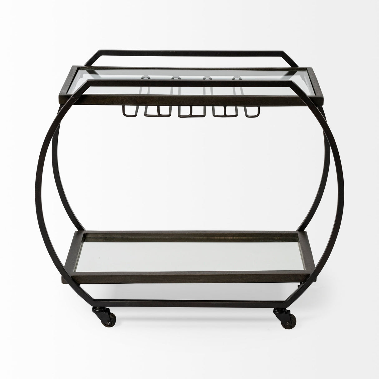 Chriselle Black Metal And Glass Two Tier Bar Cart from Mercana - Luna Furniture