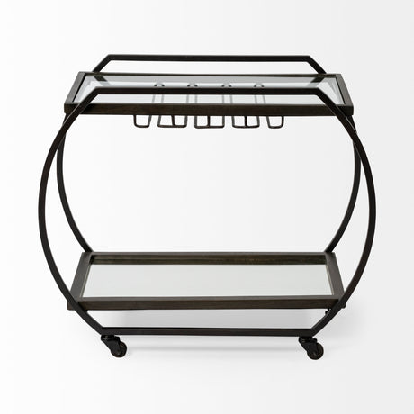 Chriselle Black Metal And Glass Two Tier Bar Cart from Mercana - Luna Furniture