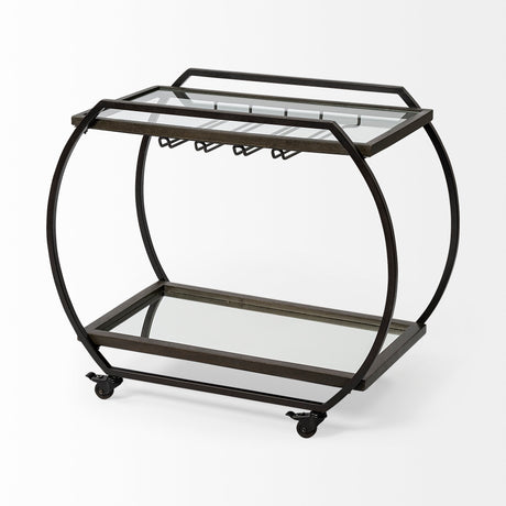 Chriselle Black Metal And Glass Two Tier Bar Cart from Mercana - Luna Furniture