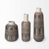 Riker III Large Dark Gray Cream Ceramic Vase from Mercana - Luna Furniture