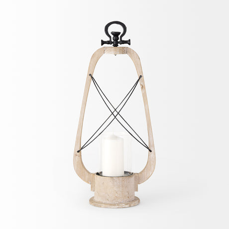 Zain II Large Brown Wooden Vintage Inspired Candle Holder Lantern from Mercana - Luna Furniture