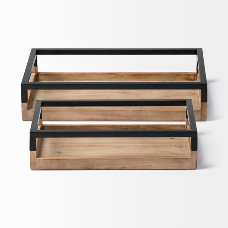 Ross Set of 2 Natural Wood W/ Black Metal Nesting Trays from Mercana - Luna Furniture