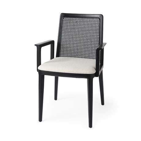Clara Black Wood W/ Cream Fabric Seat and Cane Back Dining Chair from Mercana - Luna Furniture