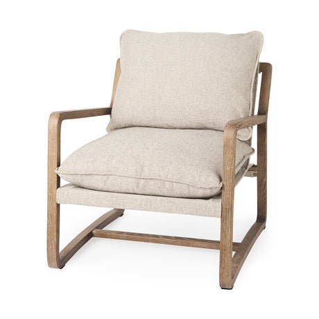 Brayden 28.3L x 34.1W x 35H Light Brown Wood W/ Beige Fabric Seat Accent Chair from Mercana - Luna Furniture