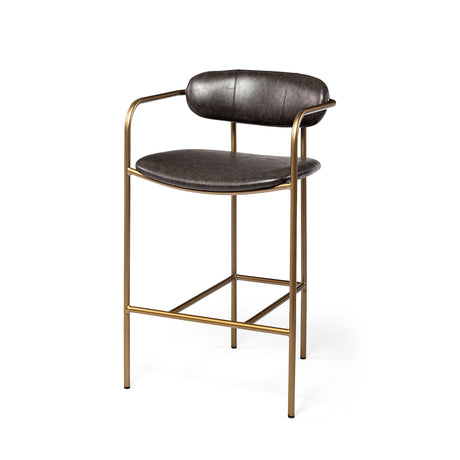 Parker Brown Faux Leather Seat Gold Metal Counter Stool from Mercana - Luna Furniture