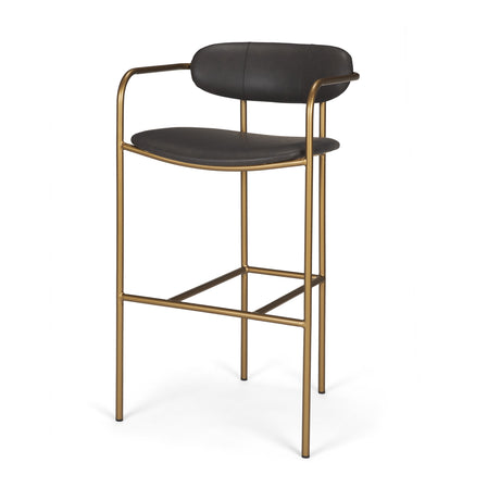 Parker Brown Faux Leather Seat Gold Metal Bar Stool from Mercana - Luna Furniture