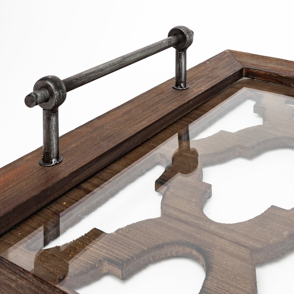 Stotonic 35L x 16W Brown Wood W Glass Top Rectangular Serving Tray from Mercana - Luna Furniture