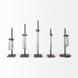 Jarvis Set of Five Dark Brown Metal and Glass Chemistry Inspired Bottles from Mercana - Luna Furniture