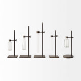 Jarvis Set of Five Dark Brown Metal and Glass Chemistry Inspired Bottles from Mercana - Luna Furniture
