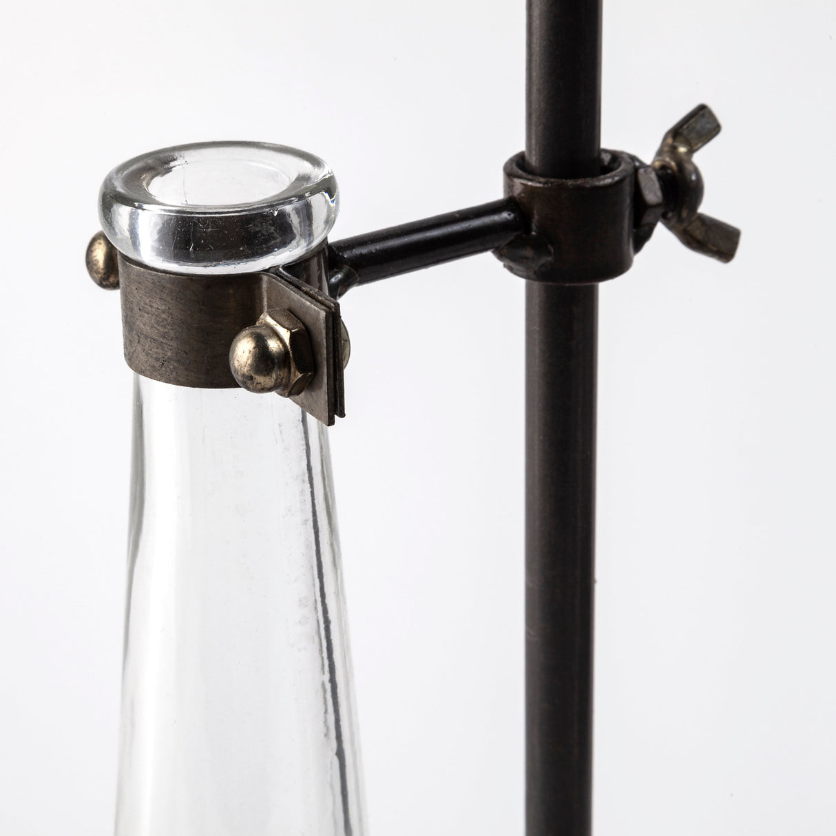 Jarvis Set of Five Dark Brown Metal and Glass Chemistry Inspired Bottles from Mercana - Luna Furniture