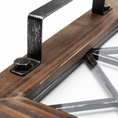 Ellingson 28L x 13W Black Rectangular Metal Glass Wood Bottom Tray from Mercana - Luna Furniture