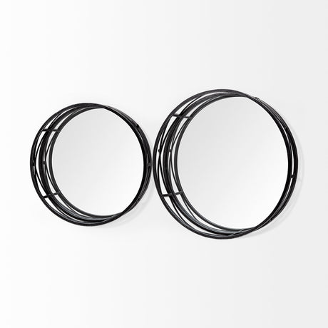 Piers (Set of 2) Black Metal Mirrored Round Trays from Mercana - Luna Furniture