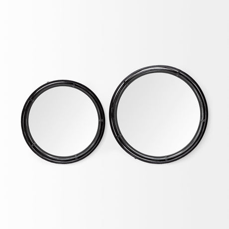 Piers (Set of 2) Black Metal Mirrored Round Trays from Mercana - Luna Furniture