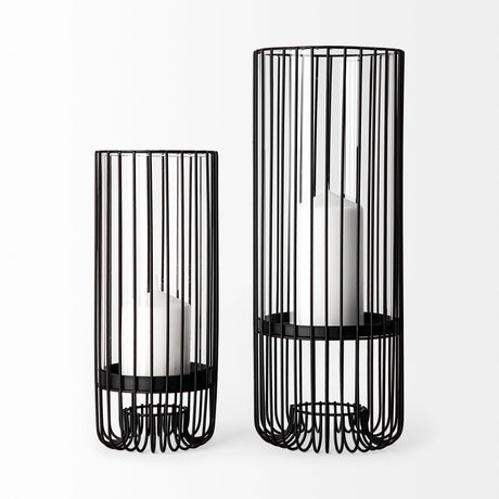 Velo II Large Black Metal Cylindrical Table Candle Holder from Mercana - Luna Furniture