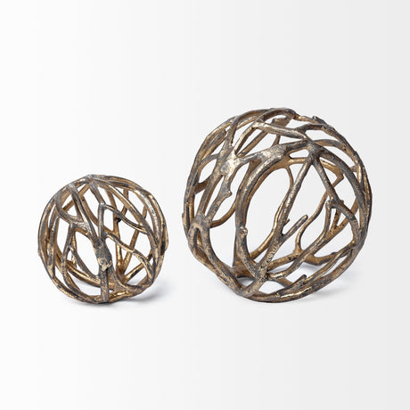 Sphaira Noir I Small 5L x 5W Gold Cast Aluminum Decorative Tree Branch Orb from Mercana - Luna Furniture