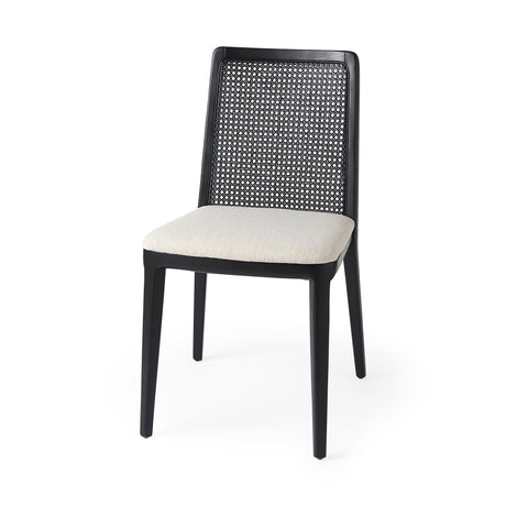 Clara Black Wood W/ Cream Fabric Seat and Cane Back Armless Dining Chair, Set of 2 from Mercana - Luna Furniture