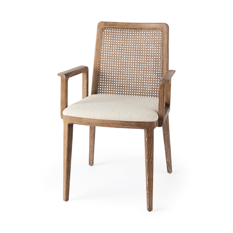 Clara Light Brown Wood W/ Cream Fabric Seat and Cane Back Dining Chair from Mercana - Luna Furniture