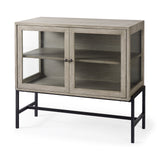 Arelius 36L x 18W x 32H Gray Wood, Black Metal Base w/ 2 Glass Doors Accent Cabinet from Mercana - Luna Furniture