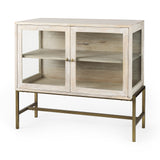 Arelius 36L x 18W x 32H White Wood, Gold Metal Base w/ 2 Glass Doors Accent Cabinet from Mercana - Luna Furniture