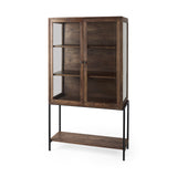Arelius 36L x 18.75W x 63H Medium Brown Wood W/ Black Metal Base Display Cabinet from Mercana - Luna Furniture
